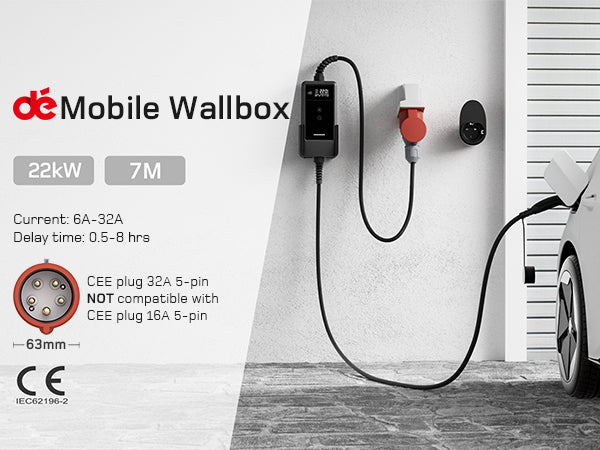 Dé EV Oplader GEN2 — 22 kW (7 m) met app