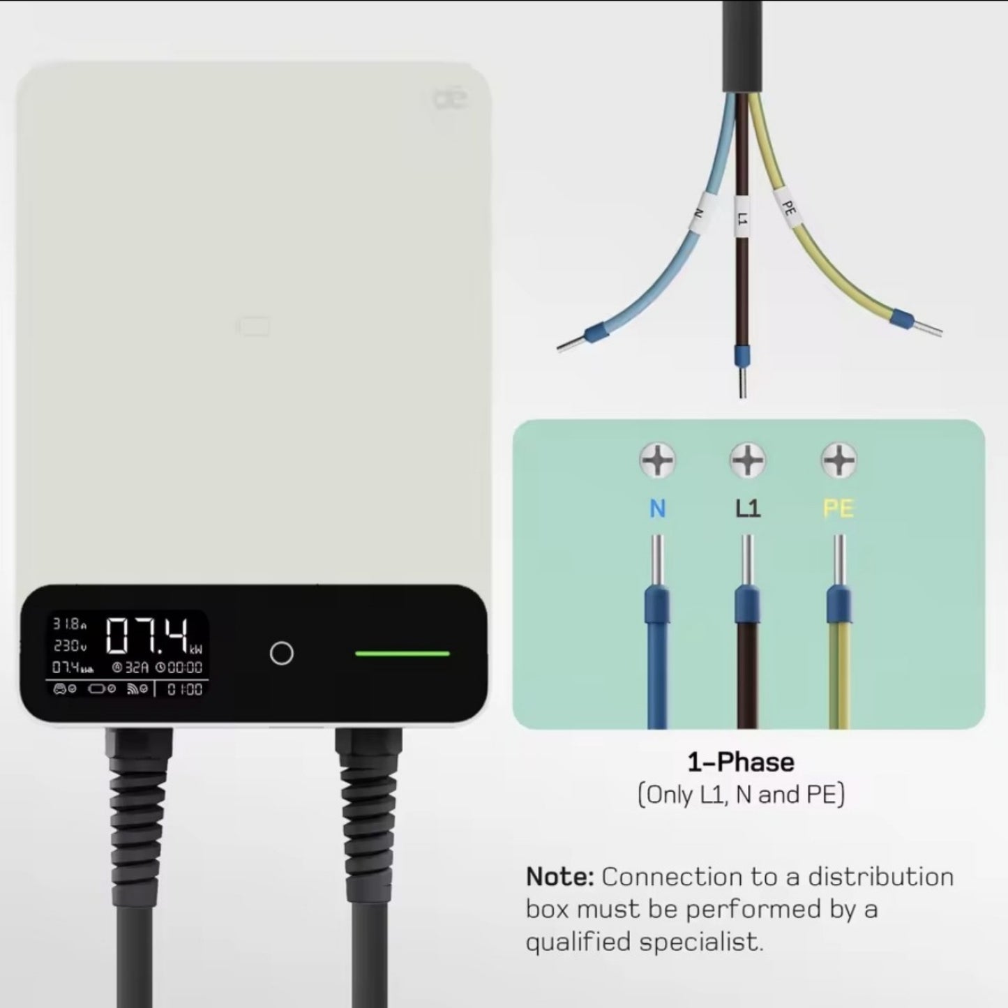 Wallbox Home 7,4 kW – Slimme EV Lader met App & RFID | Type 2 | Zwart/Wit - BlackCharge 5 meter / Zwart