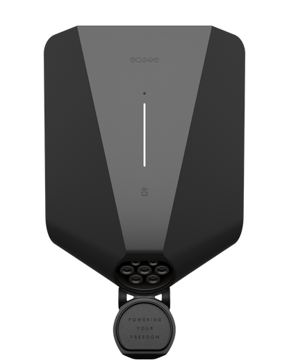 Detail van Easee Charge Up behuizing en formaat, robuuste kunststof uitvoering met moderne afwerking