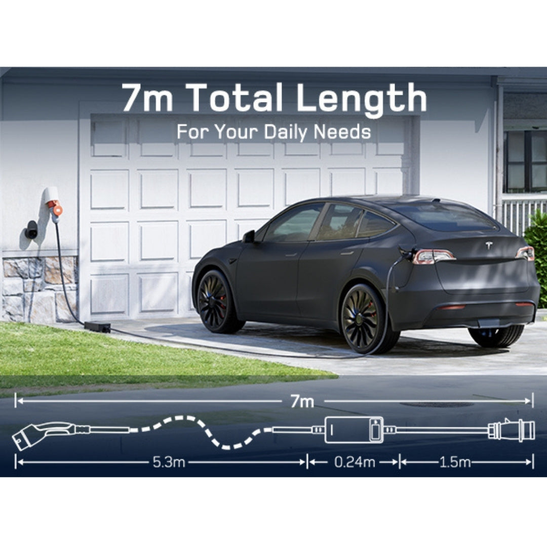 dé® 11kW Mobiele EV Thuislader – Type 2 | 7m–25m | Incl. CEE–Schuko verloop & kabelhouder