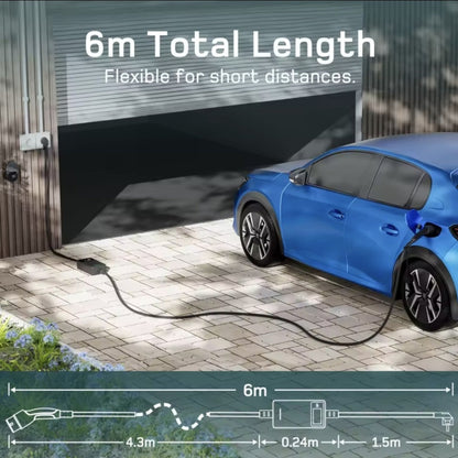 Dé EV Oplader 3.7kW | Schuko | Type 2 | Draagbaar | Instelbaar 6A-16A | 6-25m kabel - BlackCharge 6 meter